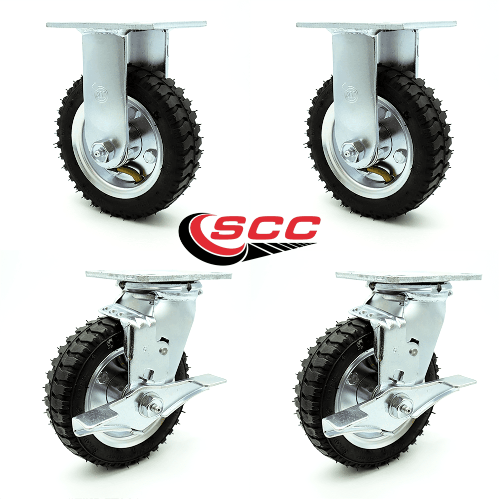 2 Swivel w/Brakes/2 Rigid SCC 6" Pneumatic Wheel Caster Set 4 