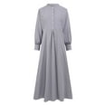 thumbnail image 4 of WTOBBY Women's Long Sleeve Button Down Casual Solid Color Round Neck Maxi Dress Modest Muslim-Friendly Robe Design for Relaxed Outings and Home Wear,Gray L, 4 of 7