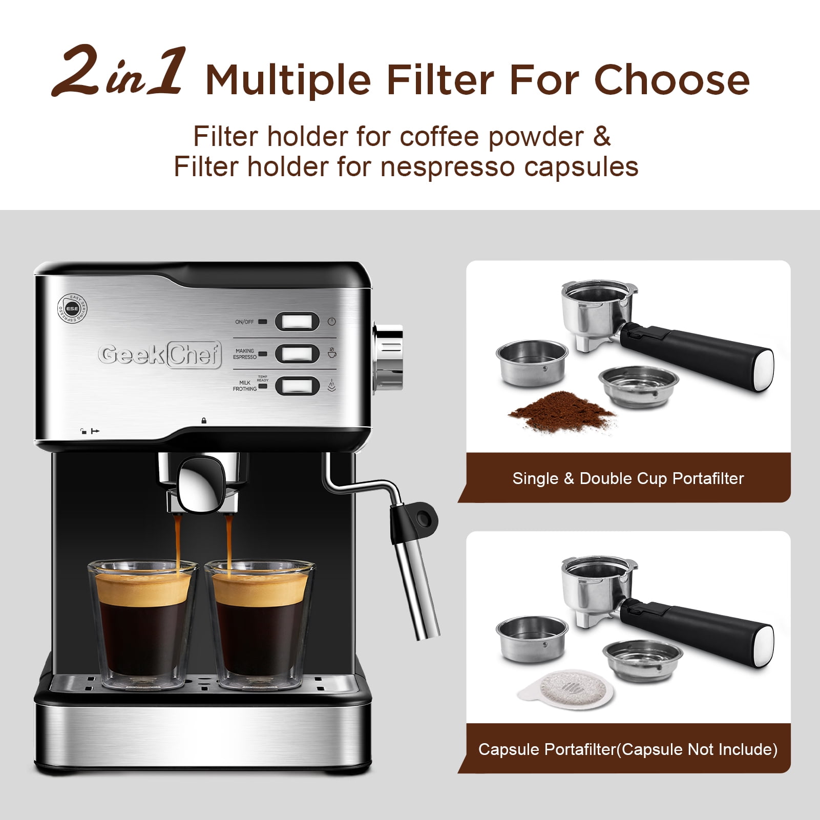 Fully Automatically Cleaned Espresso Machine with Removable Water  Reservoir, Coffee Machine for Cappuccino Espresso Americano Long Coffee  Latte Oulei Coffee Hot Milk, SS1079 