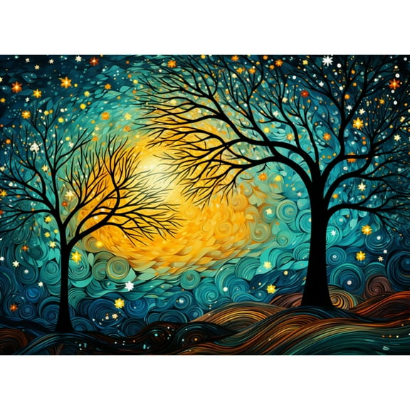 Colorful Stars Shining Tree 5D Diamond Art Painting by Number Kits for Adults DIY Paint with Round Full Drill Diamond Gems Painting Art Craft for Home Wall Decor 15.8x19.8inch