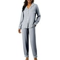 thumbnail image 3 of Soft Pajama Set for Women Long Sleeve Button Down Loungewear Two Piece Set with Pocket Pants, 3 of 9