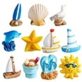 thumbnail image 2 of Joernso 3/11Pcs/Set Miniature Seaside Theme Toy Kit Mini Resin Surfboard Seashell Seabirds Dolphin Starfish Boats Bucket Shoes Sun Model Summer Beach Scene Decoration Prop, 2 of 8