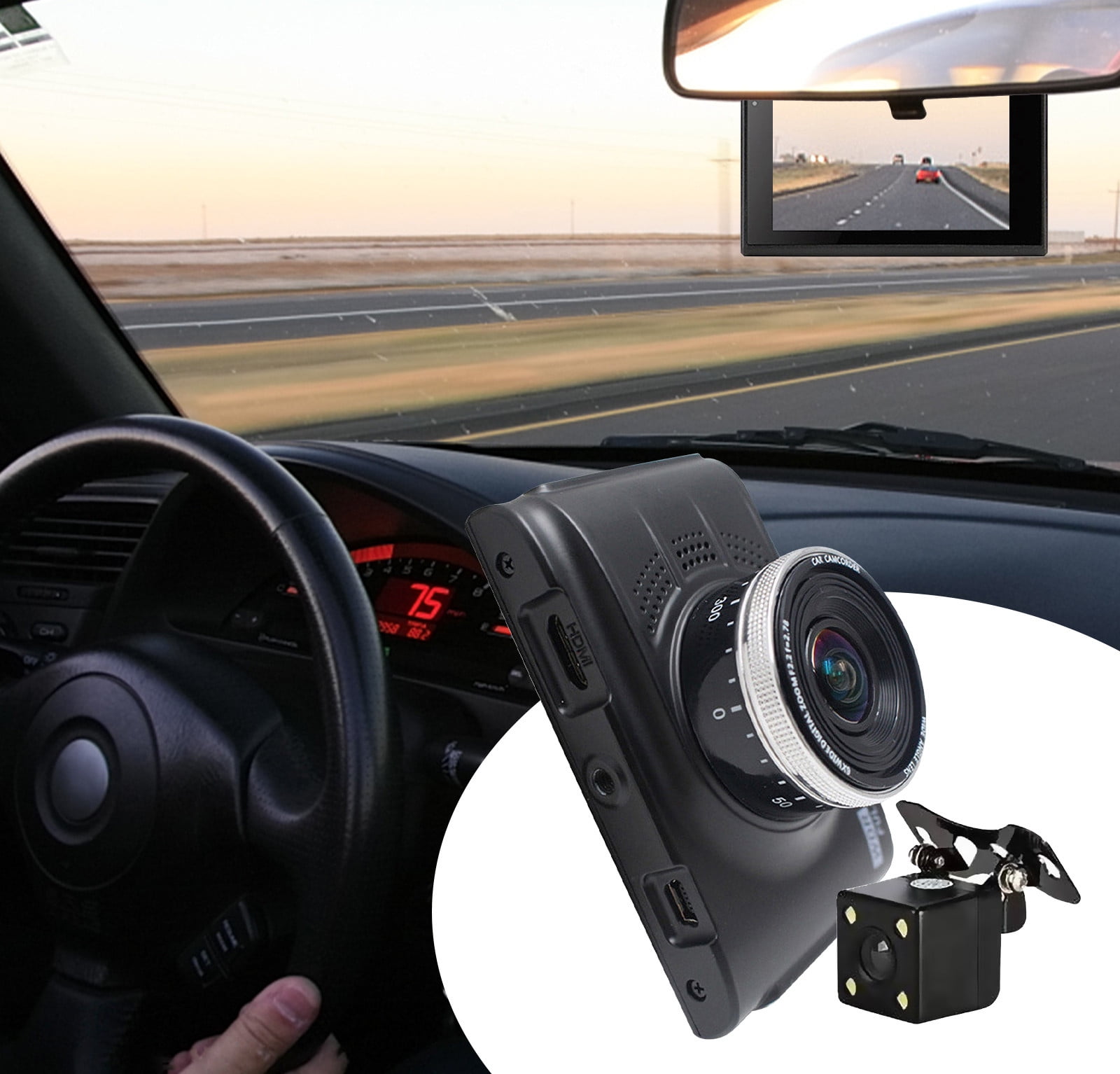 RKSTN Dual Lens Dash Cam Driving Recorder 1080 HD 3inch Front and Rear