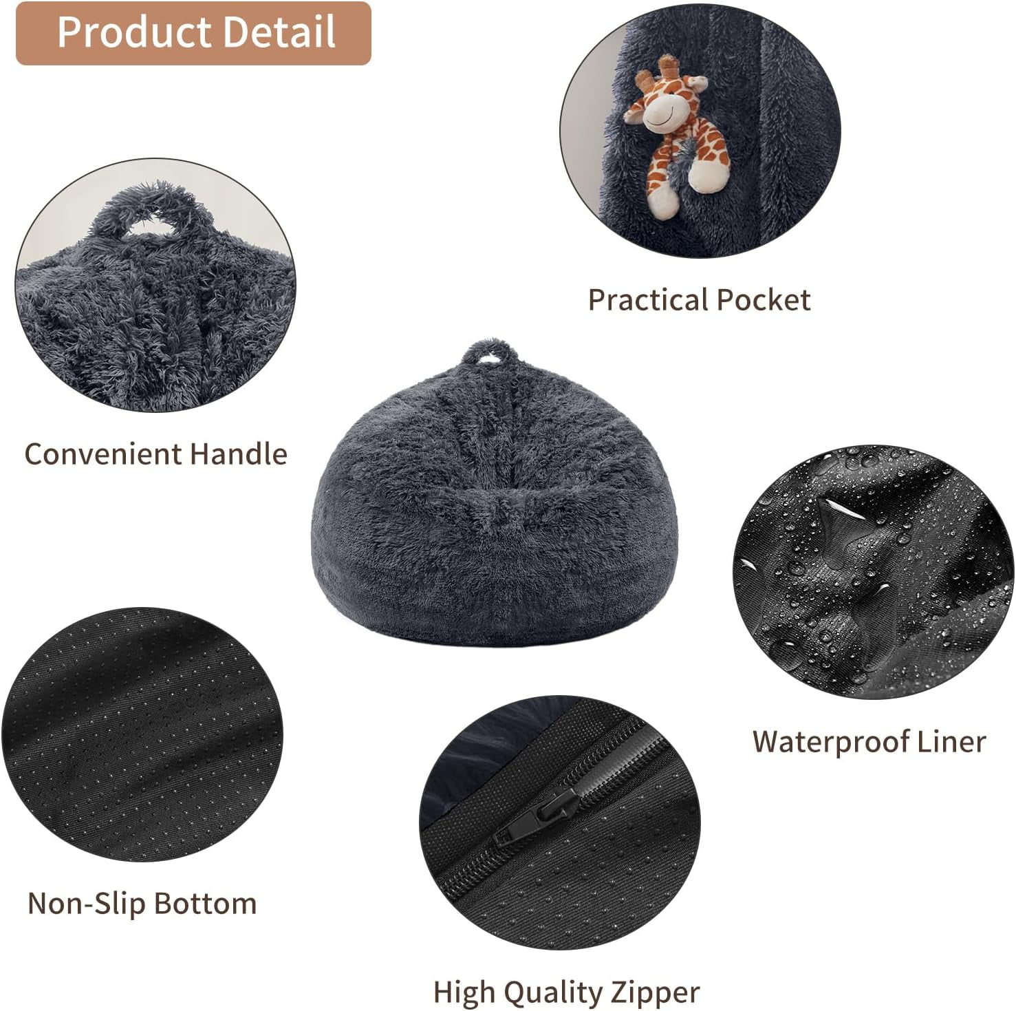 Bean Bag Cover (No Filler) Soft Faux Fur Stuffed Animal Bean Bag Storage, Fluffy Plush Bean Bag Chair Cover Washable, Comfy Bean Bag Covers for Adults Kids Teens