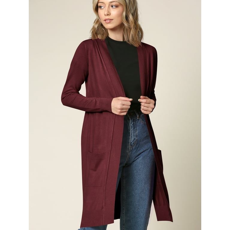 Burgundy long shop cardigan sweater