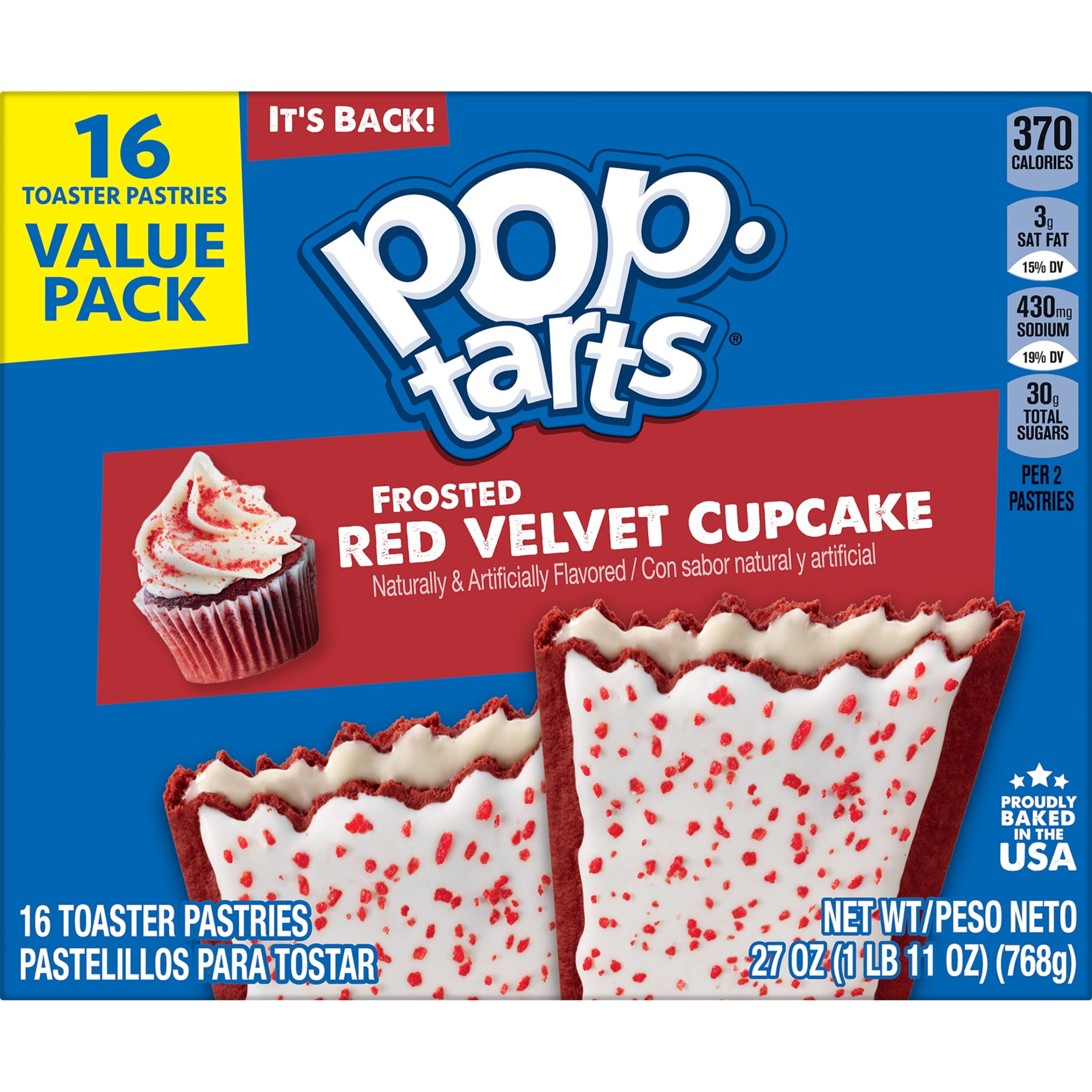 Pop-Tarts Frosted Red Velvet Cupcake Toaster Pastries, Breakfast Foods, Shelf-Stable, 27 oz (16 Count)