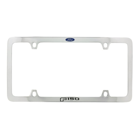 Ford F150 with Ford Blue Logo Thin Rim Chrome Plated Metal License Plate Frame Holder