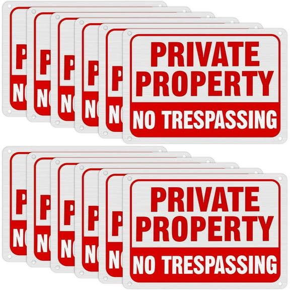No Trespassing Signs Private Property Metal Reflective Aluminum No Trespassing Sign Weatherproof Warning Signs for Property Security Outdoor Yard Home, 7 x 10 Inch (Red, White)