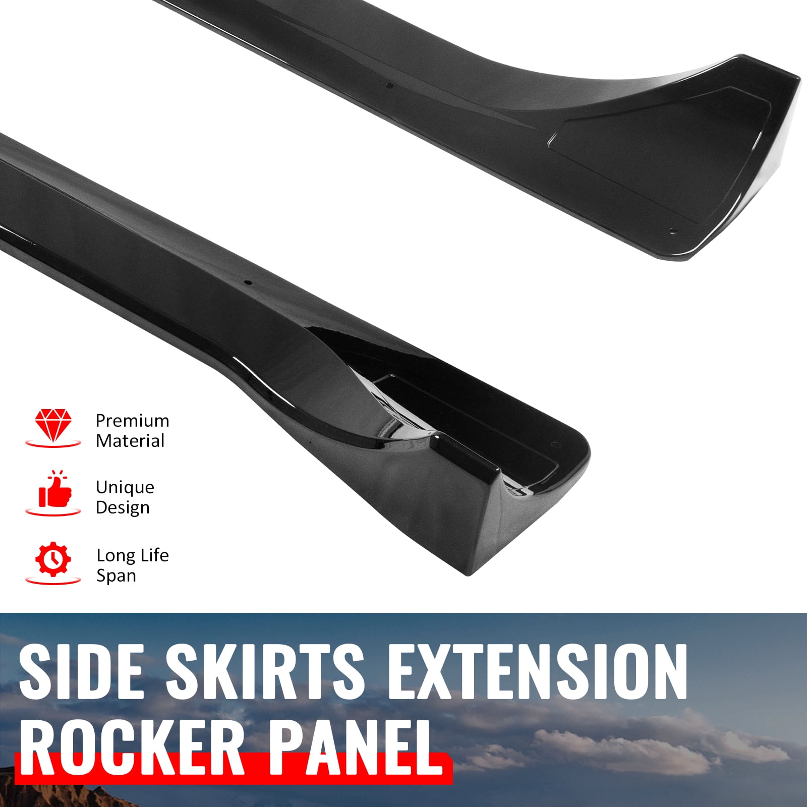 Ikon Motorsports Side Skirts Extension, Compatible with 2025-2026 Tesla Model Y Juniper, IKON Style ABS Plastic Gloss Black Rocker Panel Splitter Side Underbody Spoiler 2PC