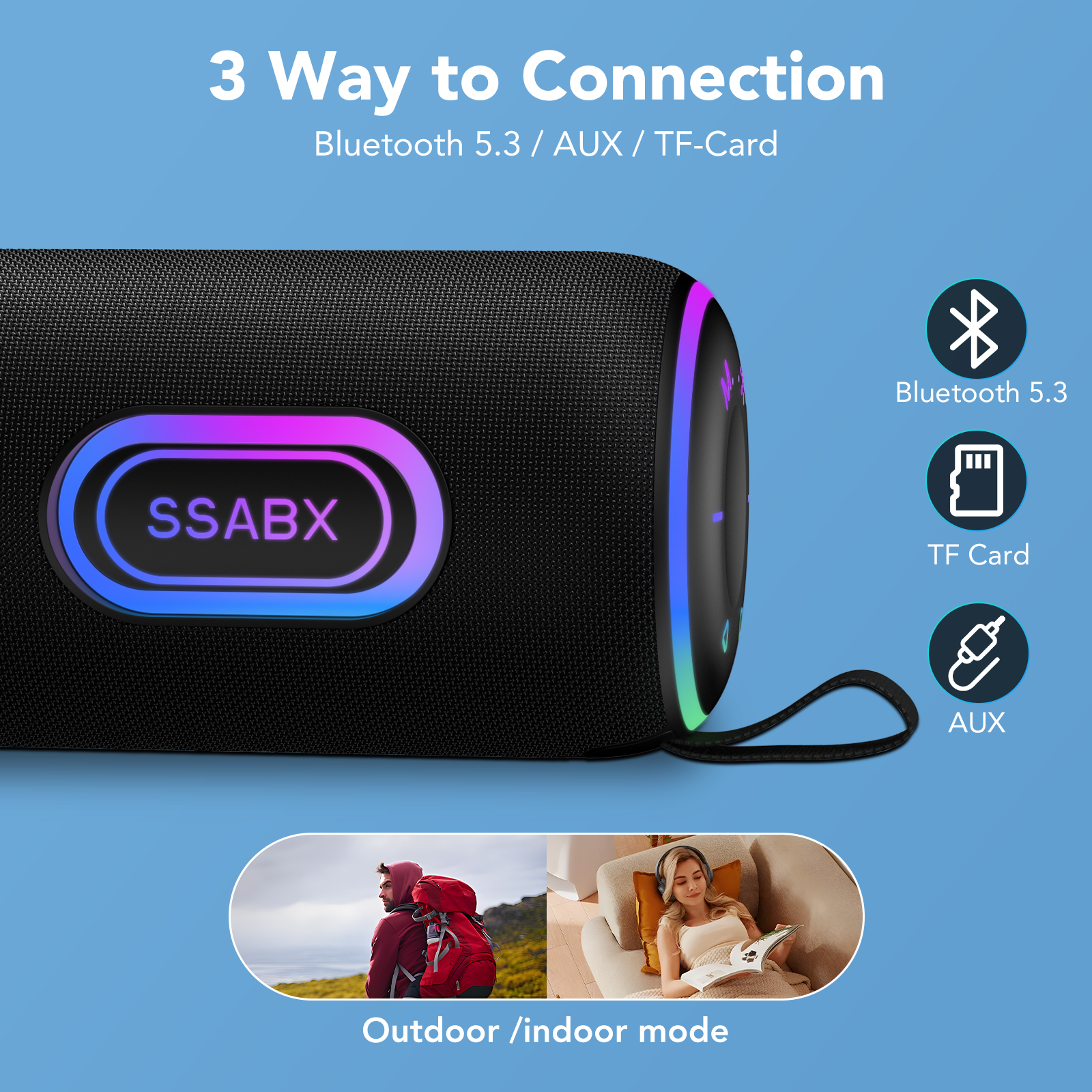 CASCHO Portable Bluetooth Speaker, 35W with RGB Lights, Black photo 3