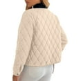 thumbnail image 5 of YOIAVAIOY Womens Fall Winter Quilted Jackets Long Sleeve Button Down Puffer Jacket Diamond Casual Solid Coats with Pockets Beige XL, 5 of 9