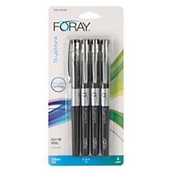 - FORAY® Porous Point Pens, Fine Point, 0.5 mm, Silver Barrel, Black Ink, Pack Of 4