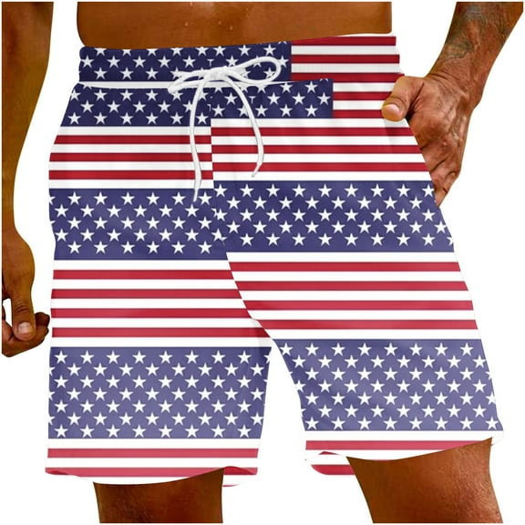 cllios Mens Patriotic Swim Trunks 4th of July Red White and Blue Board Shorts Quick Dry 5 Inch Beach Shorts Drawstring Elastic Waist Shorts American Flag Bathing Suits Swimwear