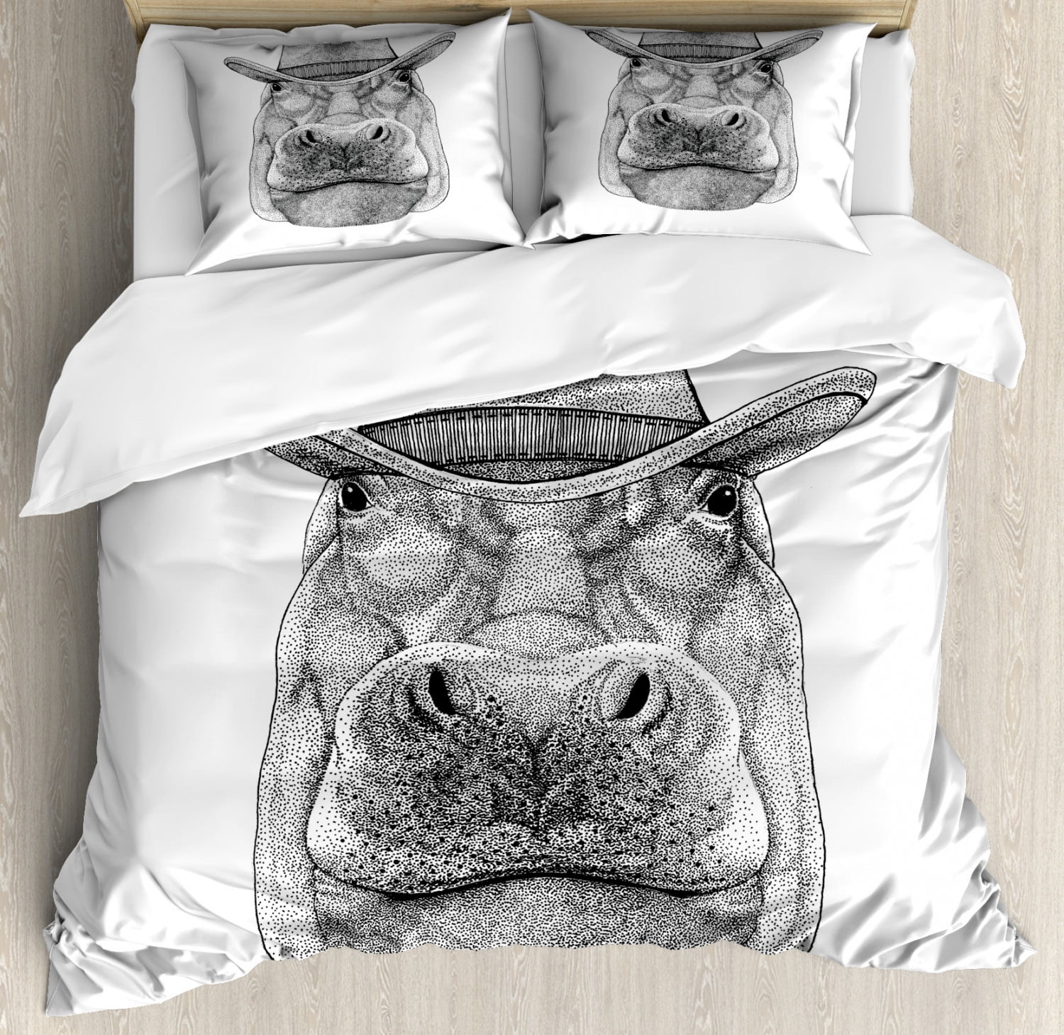 Hippo King Size Duvet Cover Set Behemoth Animal Figure Wearing
