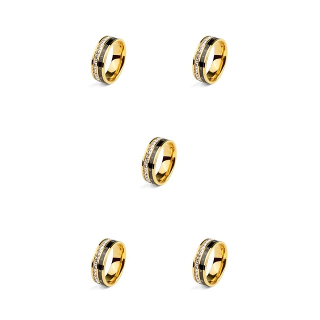 QualitChoice Ring Roman Numerals Jewelry Fashion Carbon Wedding Charm Couple Inlay Polished Rings Simple Personality Golden Golden 8# 5Set