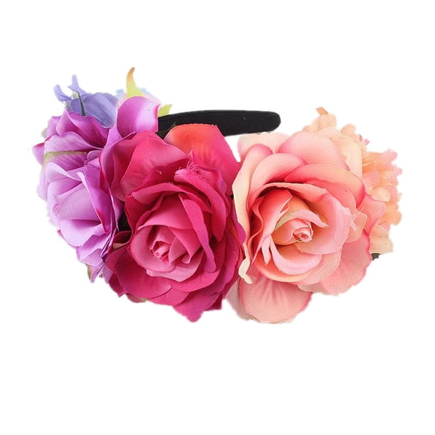 Diadema creativa de estilo europeo y americano para novia, accesorio para el cabello con flores rosas, para fiesta de Halloween
