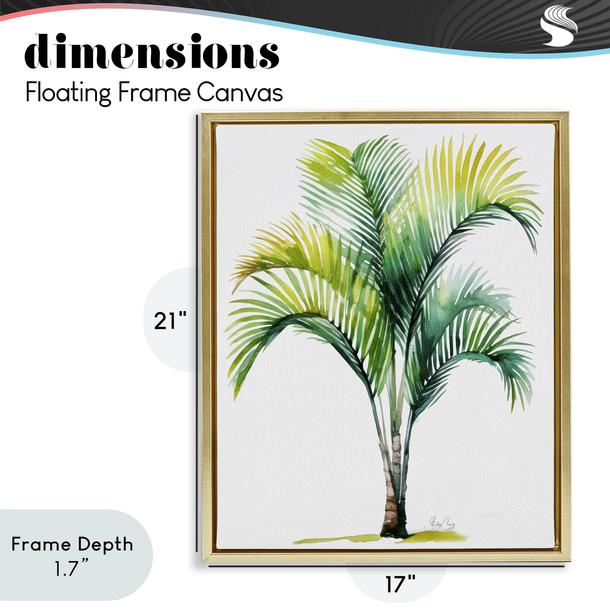 Stupell Industries Coastal Canopy Palm Tree Gold Framed Floater Canvas Wall Art, design by Shelly Craig
