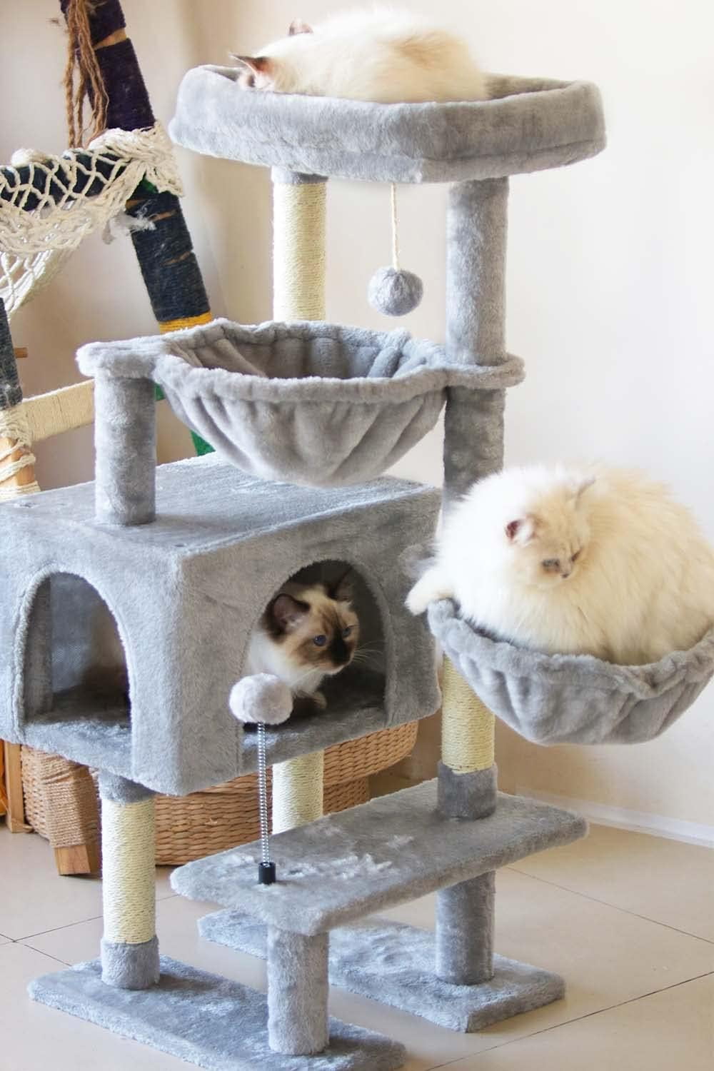 Cat Tree Cat Tower Condo with Sisal Scratching Post for Indoor Cats Cat Tree Cat Furniture with Hammock Perch and Kitten Ball Toys