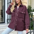 thumbnail image 2 of ABATAB Women's Winter Warm Fleece Shacket Jackets Soft Button down Casual Long Sleeve Lapel Neck Warm Outerwear with Chest Pockets(X-Large,Wine), 2 of 7