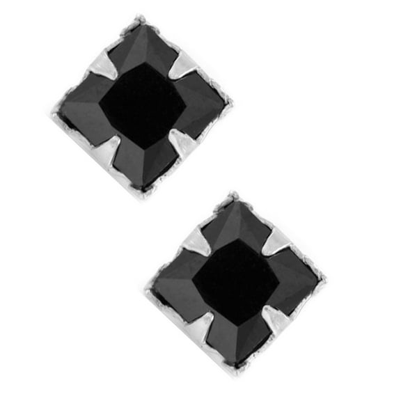 iJewelry2 Black Square CZ Princess Cut Sterling Silver Magnetic Studs 5mm