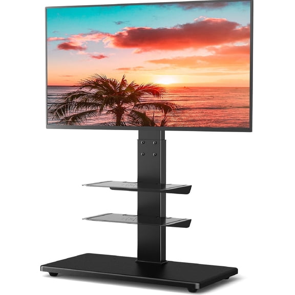 RTVR Modern Floor TV Stand for 40 to 75 inch Flat Panel TVs, 3 Shelf Upgraded Black