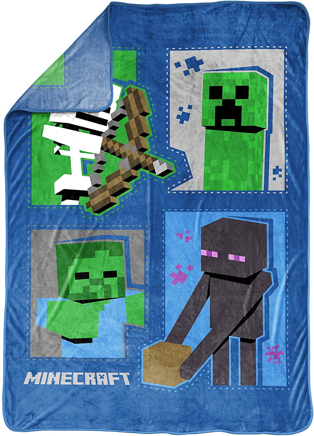 Minecraft Icons Blue 62"x90" Kids Blanket, 100% Microfiber, Blue