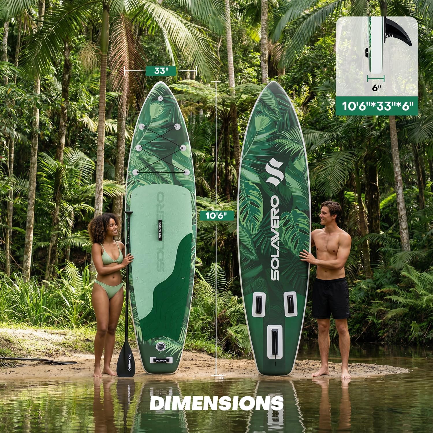 SOLAVERO 10'6" Inflatable Stand Up Paddle Board, Ultra-Light SUP Board with Accessories, Anti-Slip EVA Deck for Adults