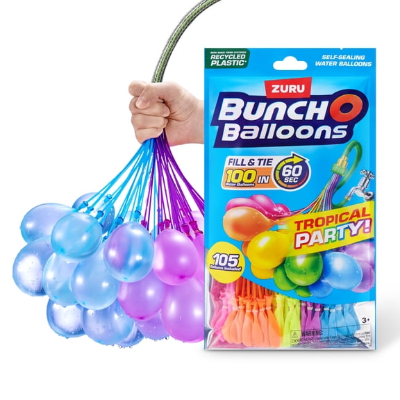 Bunch O Balloons Tropical Party 100  Rapid-Filling Self-Sealing Water Balloons (3 Pack) by ZURU Water Balloon for the Whole Family, Kids, Teens and Adults