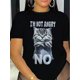 thumbnail image 2 of Camiseta informal de cuello redondo para mujer con estampado de gato, 100 % algodón, manga corta para todo el año, largo regular - Estampado "No estoy enojada", ropa informal | Diseño humorístico | Te, 2 of 7