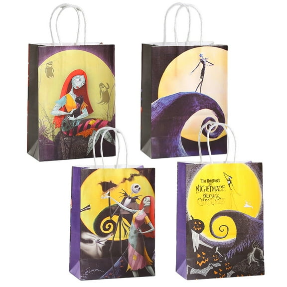 16 Pcs Jack Skellington Halloween Party Gift Bags, Birthday party bags, Cartoon candy bags, Party Decoration Supplies（8.26"×5.9"×3.15"）