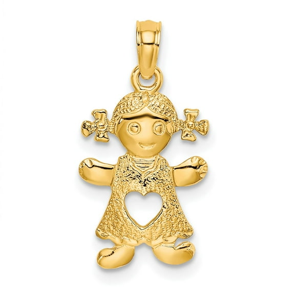 Finest Gold 10K Playful Girl with Cut Out Heart Charm