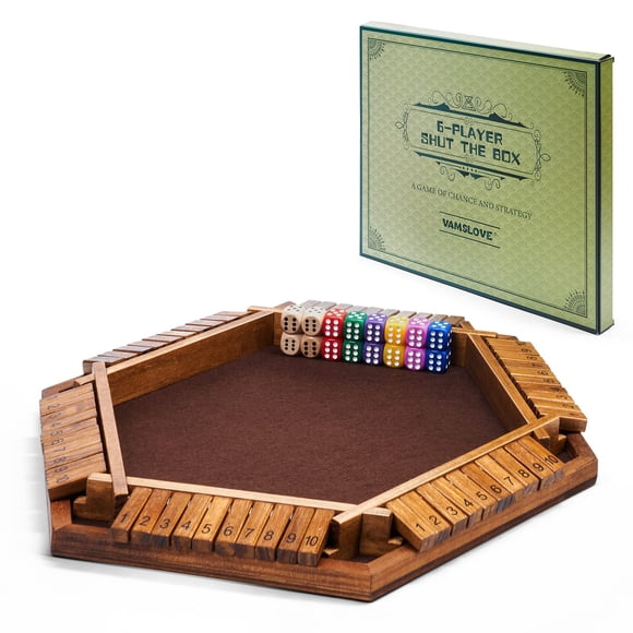 Juego de dados Shut The Box, tablero de madera para 6 jugadores, Vamslove