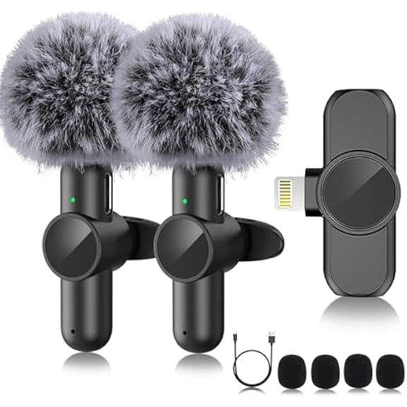 2 Pack Wireless Lavalier Microphone for iPhone iPad, Plug-Play Professional Tiny Cordless Lapel Microphone, Wireless Mic for Recording Interview Vlog Livestream