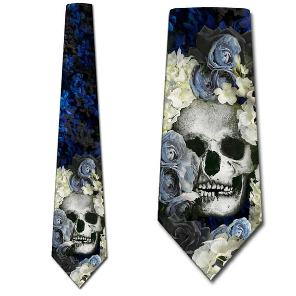 Skull Ties Mens Floral Skull Necktie Halloween Tie by Three Rooker