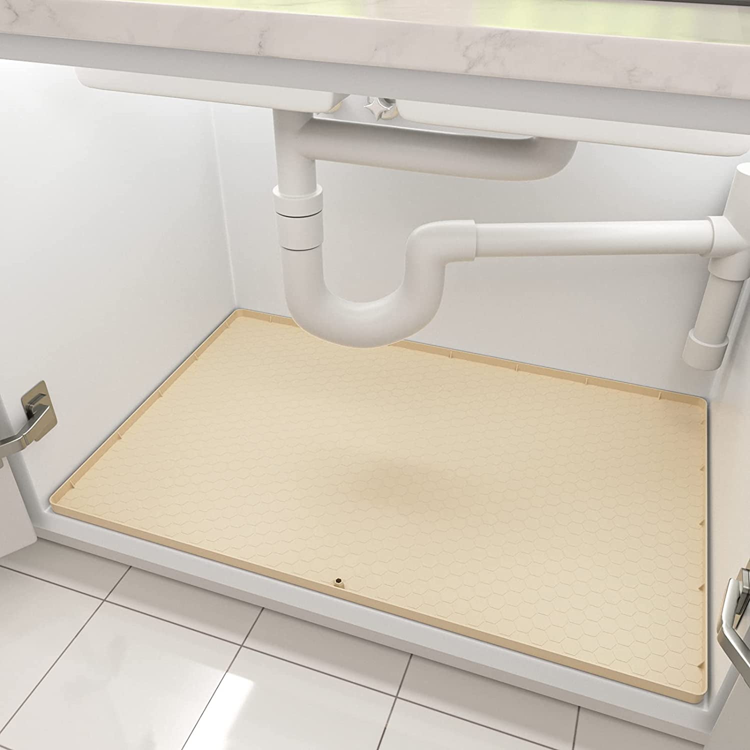 Under Sink Mat, 34" x 22" Silicone Under Sink Liner, Waterproof Shelf