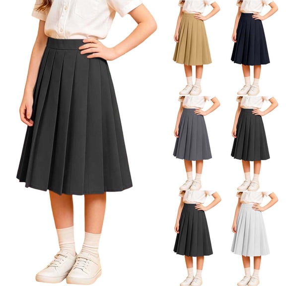 Sevevn Girls Pleated School Skirt Knee Length A Line High Waist Uniform Skirt Classic Midi Skater Skirt for Students Back to School Outfit Comfortable Soft Fabric Casual Daily Wear