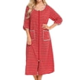 thumbnail image 5 of Hanerdun Women Zipper Nightgown Female 3/4 Sleeve Striped Robe with Pocket Red L, 5 of 6