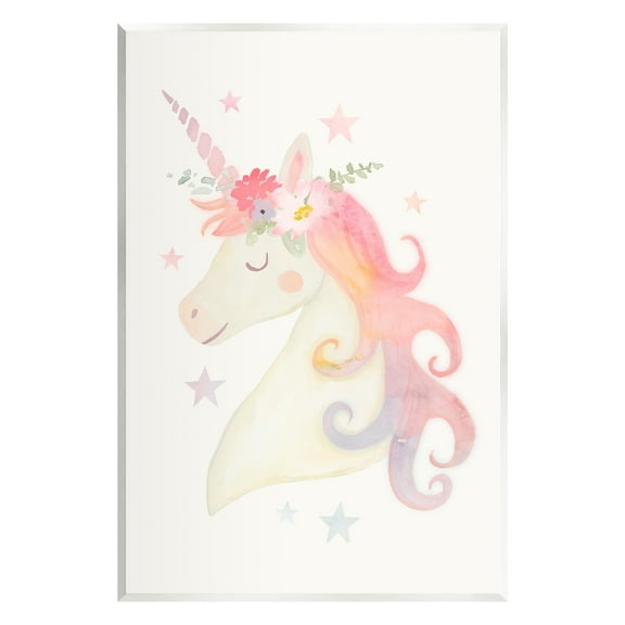 Stupell Industries Charming Unicorn Smiling Flower Crown Stars Design Graphic Art Unframed Art Print Wall Art, Design by Victoria Barnes