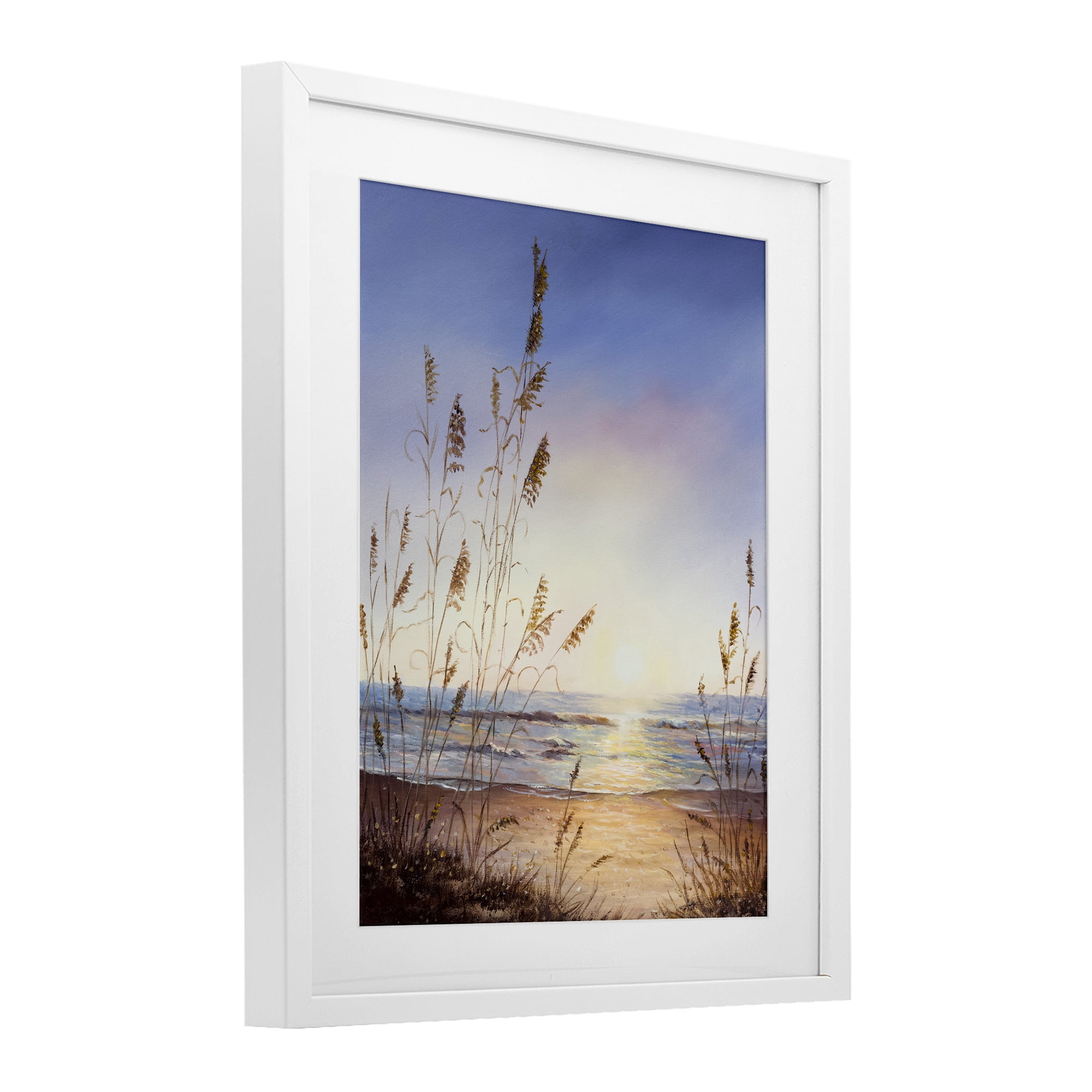 Seascape with Sunlit Grasses White Framed Print Under Glass, design by Michelle Faber