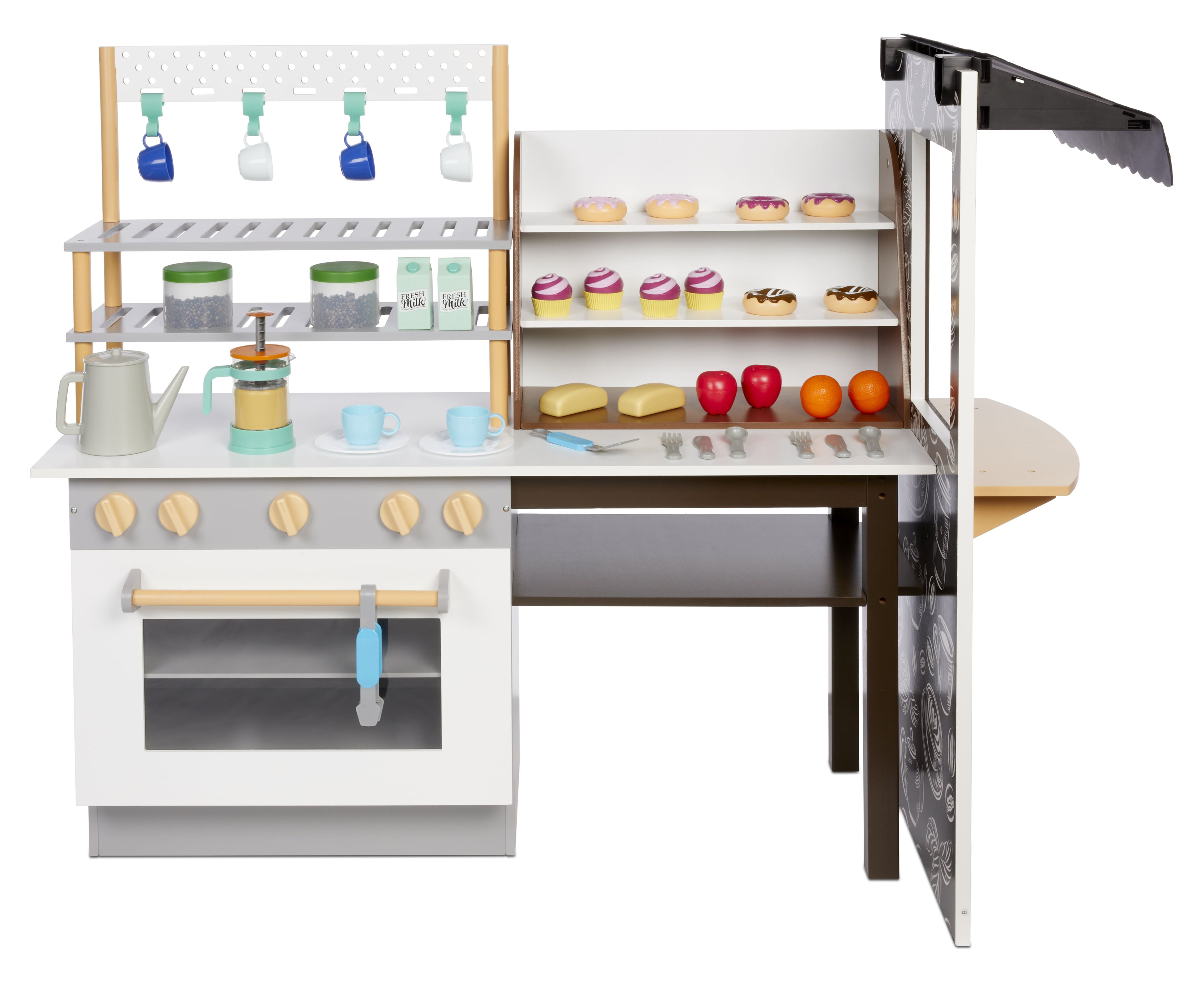 Little Tikes Real Wood Cafe & Bakery 20-Piece Wooden Pretend Play Kitchen Toys Playset, Realistic Lights & Sounds, Dual-Sided Play, Multi-Color, Kids Girls Boys Ages 3 4 5+