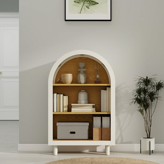 YINGYING Modern Arched Bookcase, Small Wooden Arched Bookshelf with 3 Open Storage Shelf Display Storage Cabine for Living Room, Bedroom, Entryway