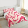 thumbnail image 3 of jejeloiu Geometric Wave Striped Full Size Comforter Sets,Abstract Lines Bedding Comforter Set,Pink Stripes Bedding Sets For Children,Breathable Home Decor Reversible,3pcs, 3 of 8