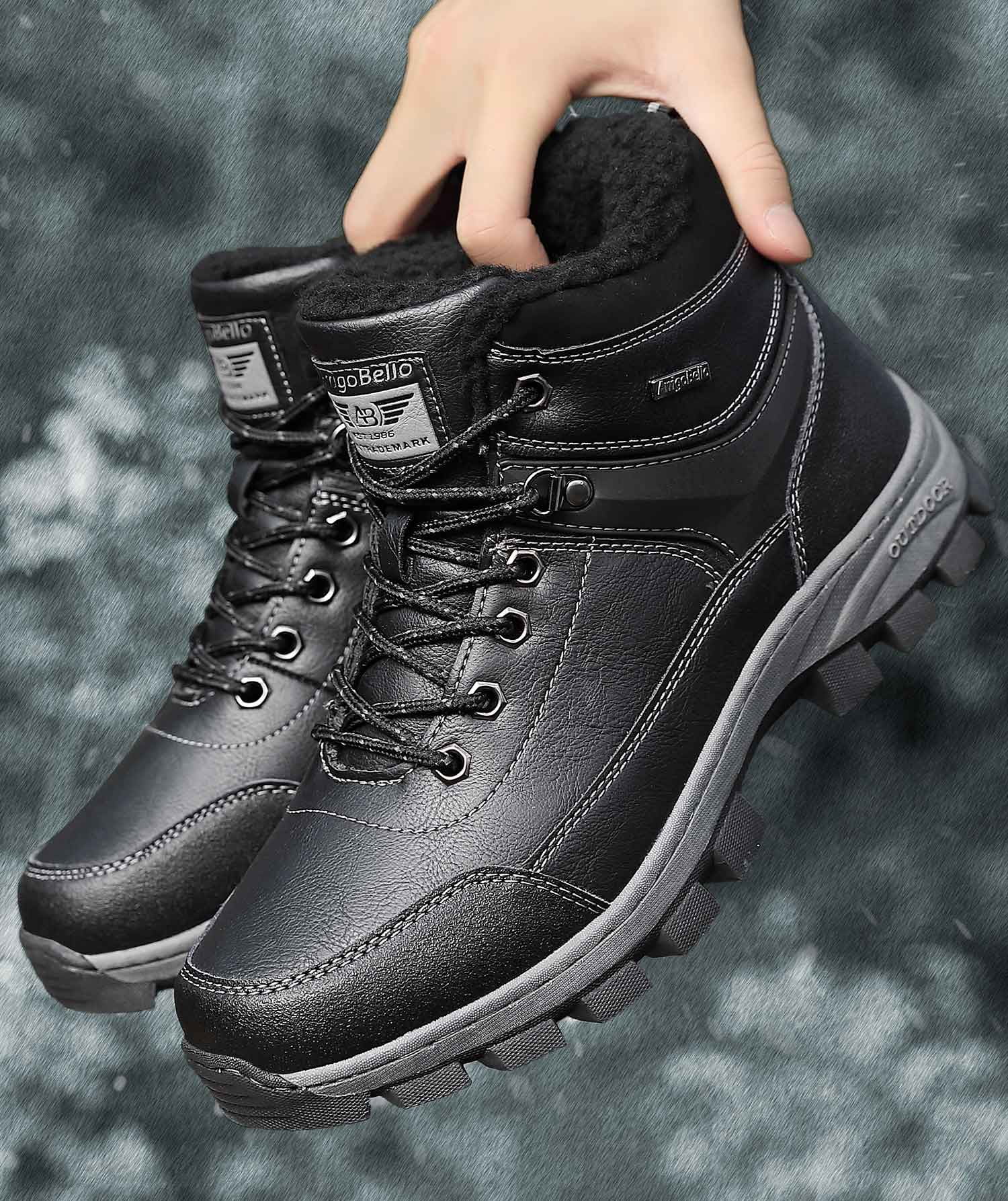Arrigo Bello Mens Black Faux Leather Faux Fur Lined Winter Boots High Lace Up 46 ARRIGO BELLO Men Snow Hiking Boots, Winter Boots, Faux Fur  main image 3
