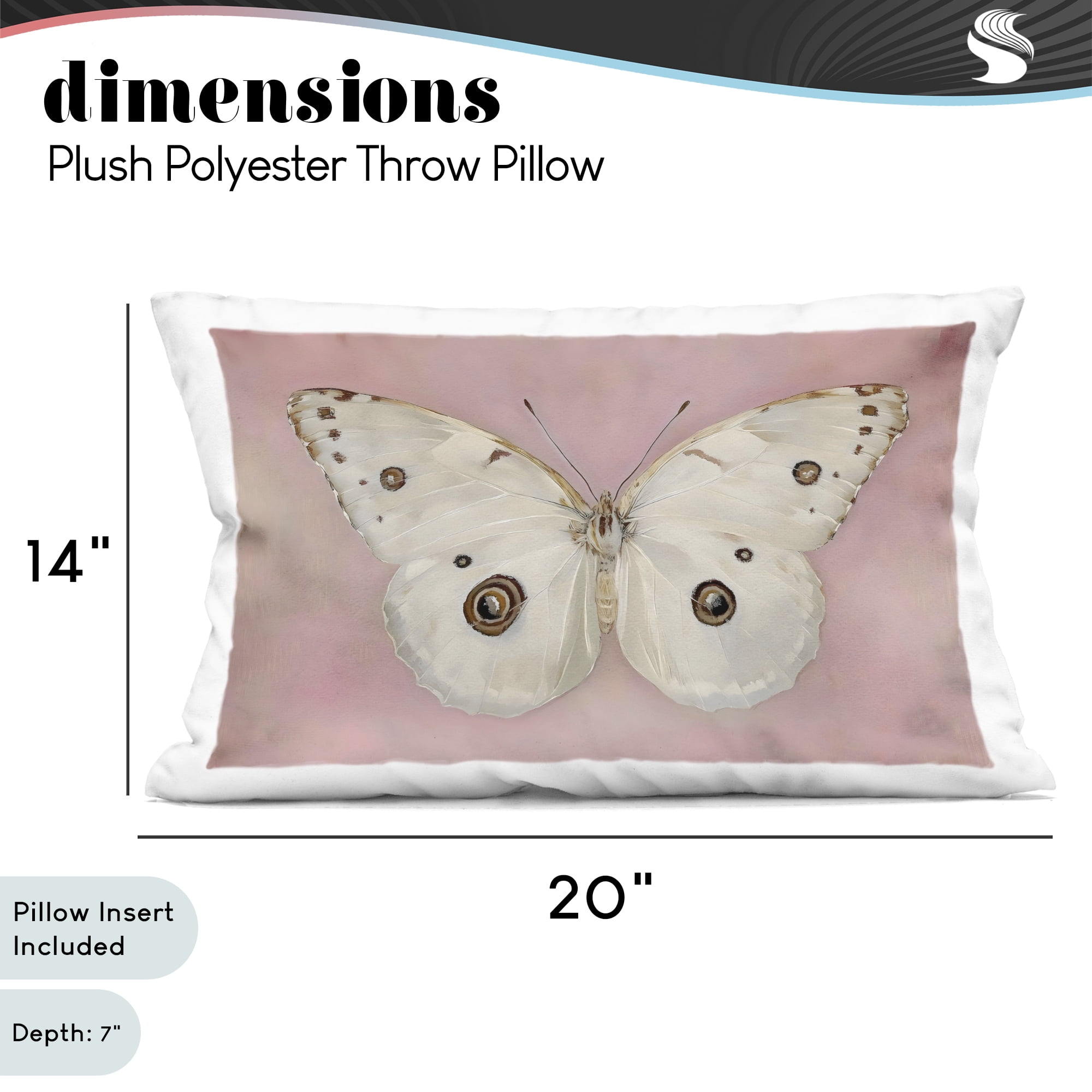 Stupell Industries Gossamer Butterfly on Blush Background Decorative Printed Throw Pillow, design by Arlington Prints, 14 x 7 x 20