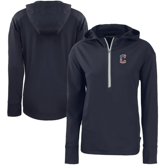 Women's Cutter & Buck  Navy Cleveland Guardians Daybreak Eco Recycled Half-Zip Hoodie