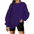 thumbnail image 2 of VANLOFE Women's Solid Color Long Sleeve Sweatshirt O-Neck Sweatshirt for Women Women's Soft Warm Purple Sweatshirt M, 2 of 6
