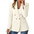thumbnail image 4 of Women's Casual Blazer Jacket Womens Casual Blazer Open Front Long Sleeve Turndown Collar Solid Button Work Office Blazer Tops Beige Xl, 4 of 7
