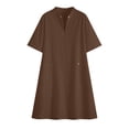 thumbnail image 6 of Summer Dress for Women with Pockets Cotton Linen V Neck Short Sleeve Casual Solid Color Midi Dress, 6 of 7