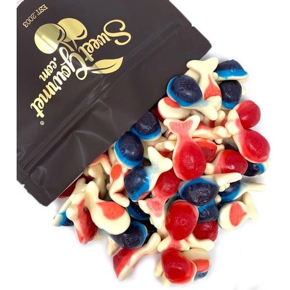 SweetGourmet Red & Blue Whales Gummy Candy, Jelly-Filled, Strawberry Flavor, 2 Pounds