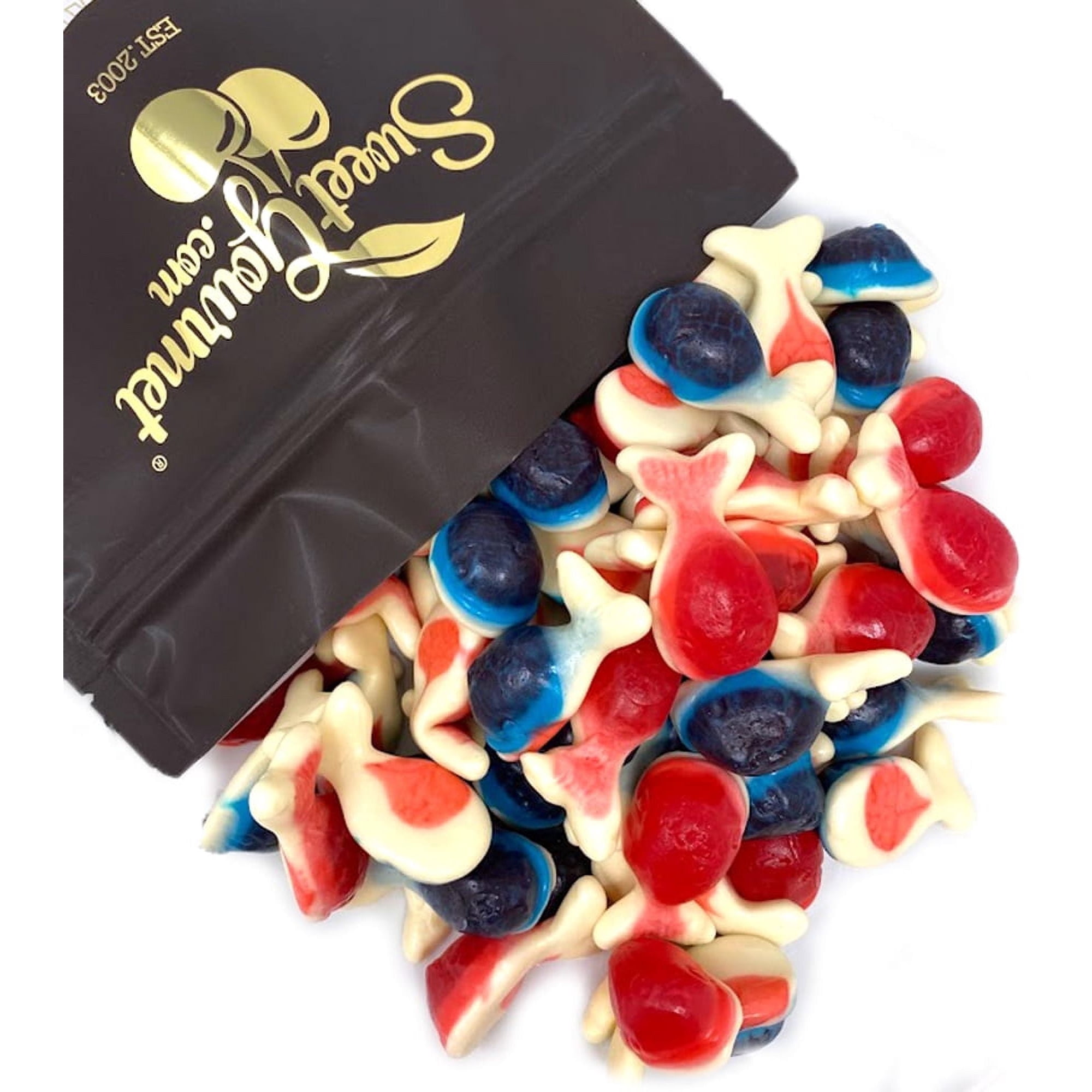 SweetGourmet Red & Blue Whales Gummy Candy, Jelly-Filled, Strawberry Flavor, 2 Pounds